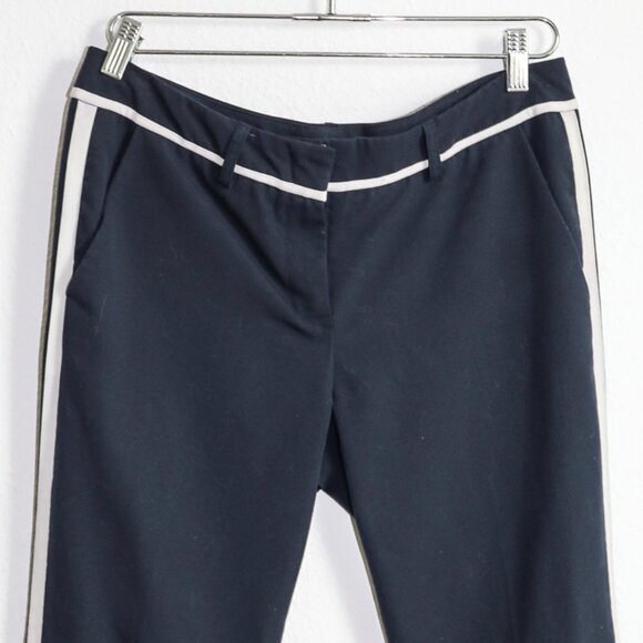 Willi Smith Navy Blue White Stripe Low Rise Trousers Size 8 Workwear Office Pant - Picture 2 of 4
